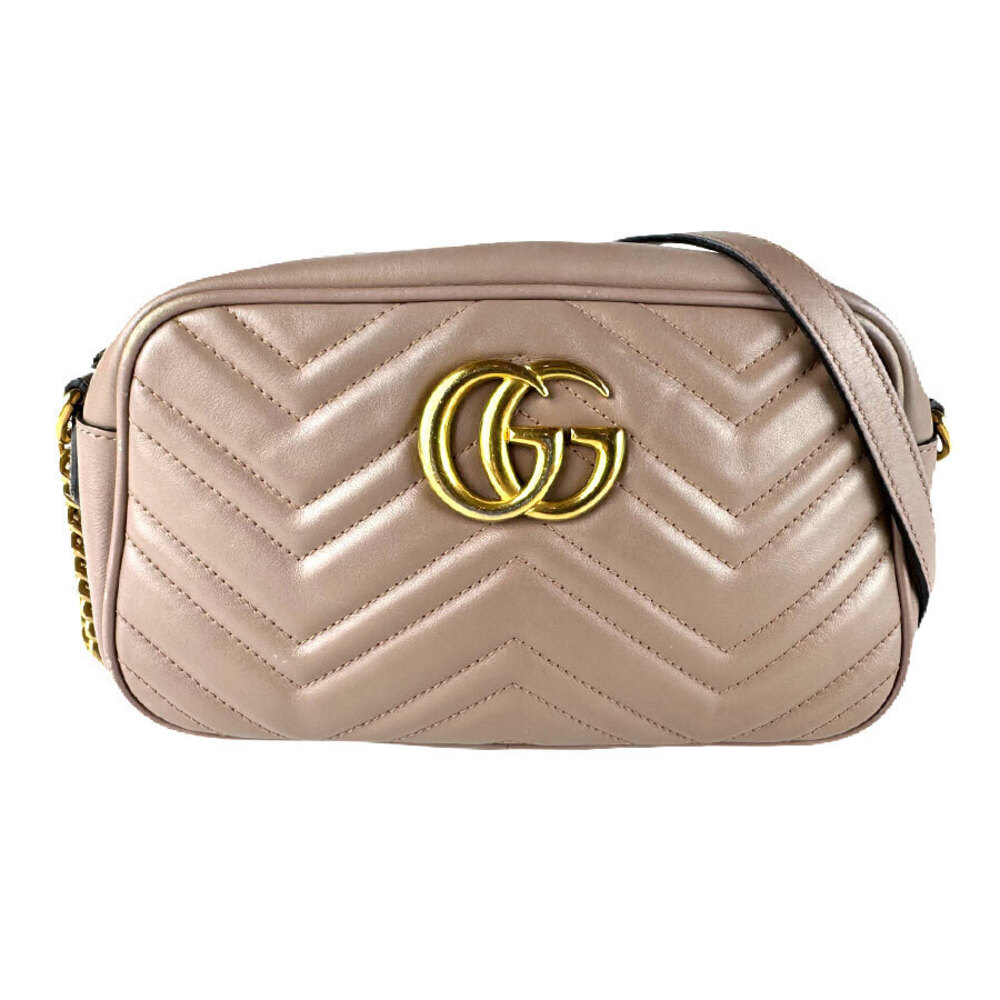Gucci GG Marmont Leather Shoulder Bag Beige Pink